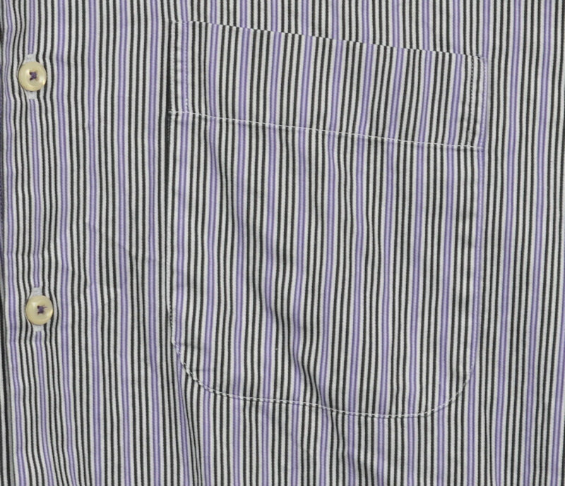 Peter Millar Men's XL Black Purple Striped Long Sleeve Button-Front Shirt
