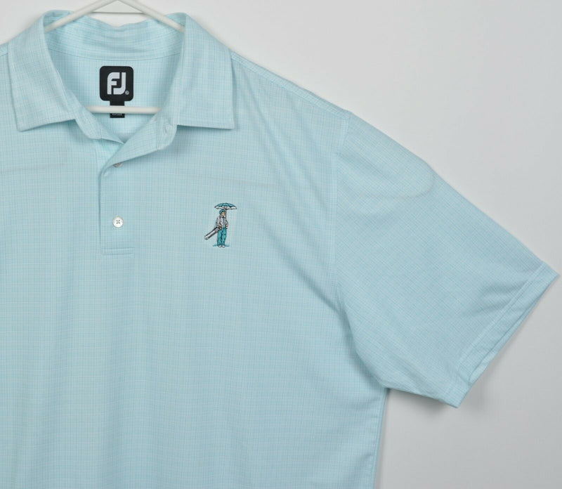 FootJoy Men's XL Light Blue Plaid FJ Golf Wicking Performance Polo Shirt