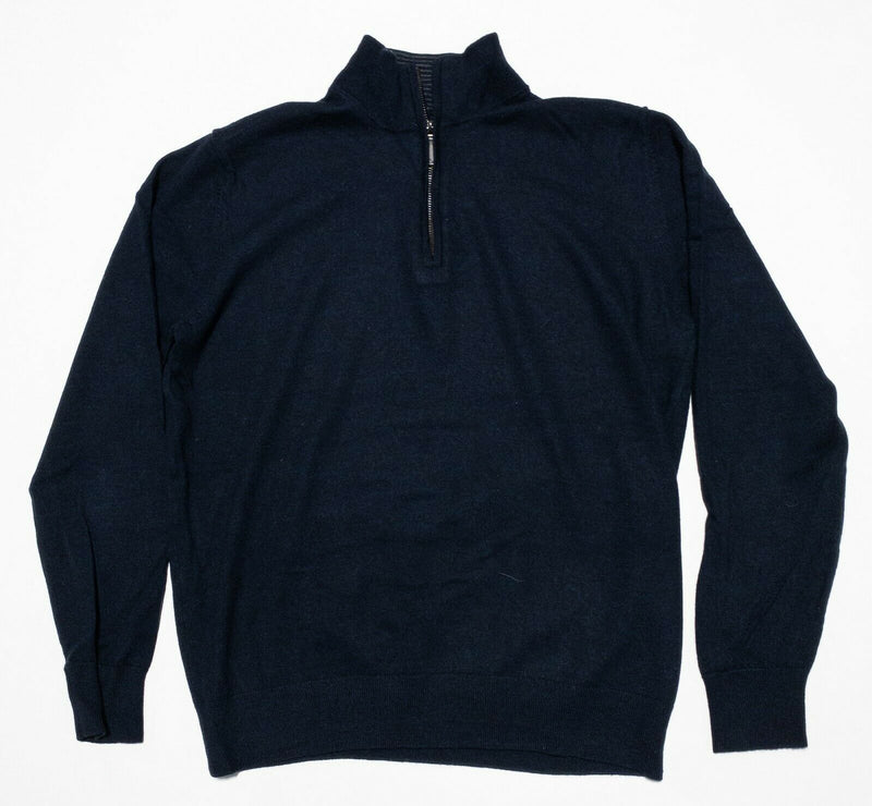 UNTUCKit Men's Large 100% Merino Wool Solid Navy Blue 1/4 Zip Pullover Sweater