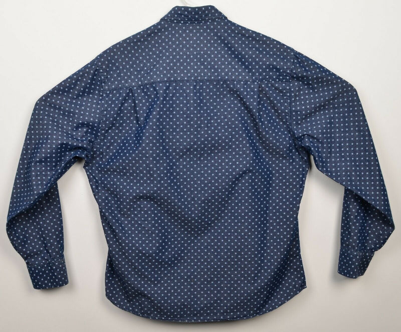 Ash & Erie Men's Medium Stars Print Navy Blue Long Sleeve Button-Down Shirt