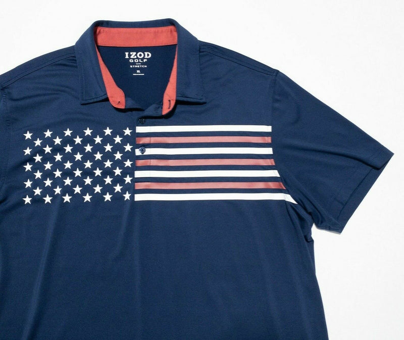 Izod Golf USA Flag Polo XL Men's Blue Stars Striped Wicking Blue 4th of July