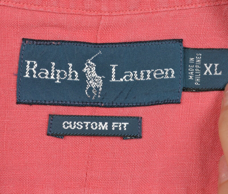 Polo Ralph Lauren Men's XL Custom Fit 100% Linen Pink Button-Down Shirt