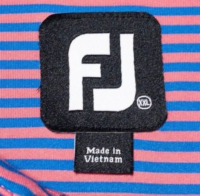 FootJoy Golf Shirt XXL Men's Polo Pink Blue Striped Wicking Performance 2XL