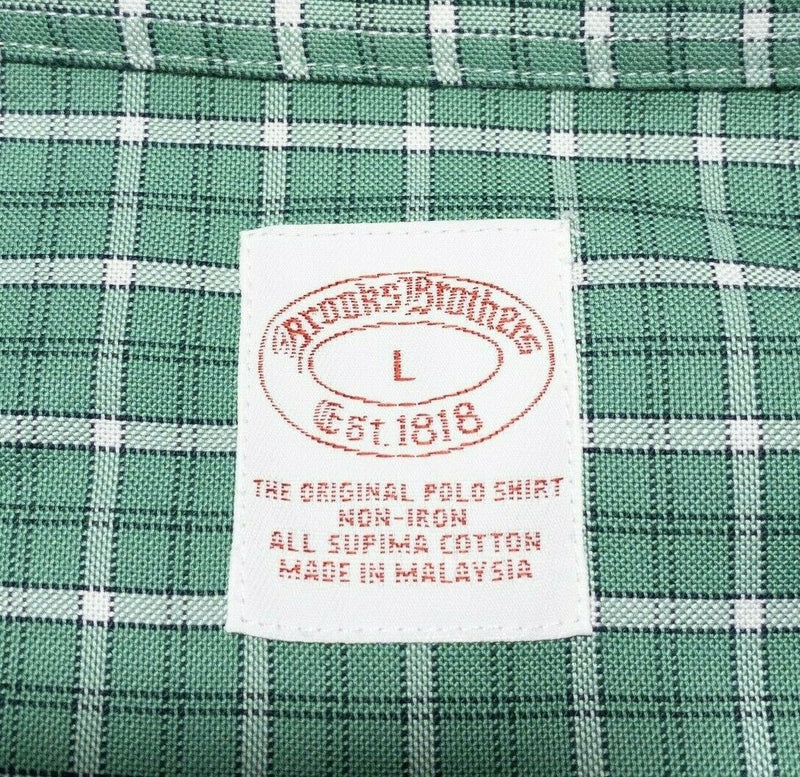 Brooks Brothers Non-Iron Button-Down Shirt Green Plaid Sheep Logo Men's Large