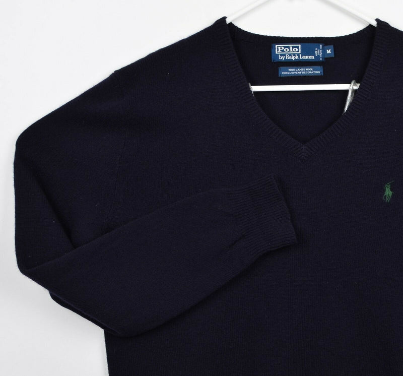 Polo Ralph Lauren Men's Medium 100% Lambswool Navy Blue V-Neck Pullover Sweater