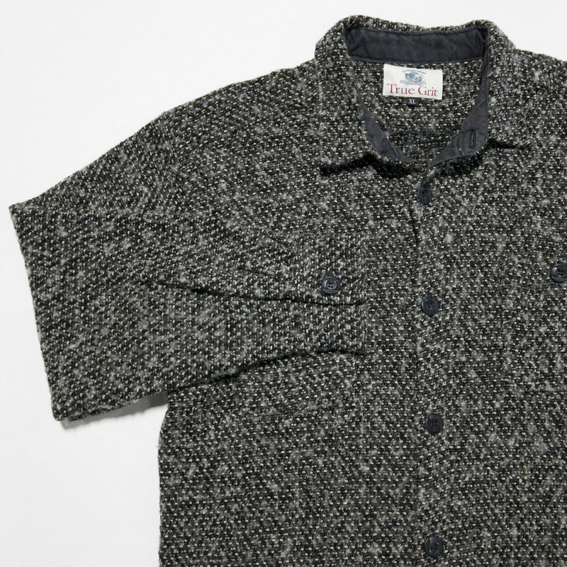 True Grit Men's XL Pebbled Tweed Black Gray Wool Blend Flannel USA Button Shirt