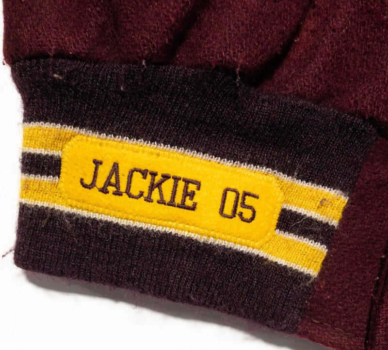 Vintage DeLong Varsity Jacket Adult Medium Letterman Maroon Gold Wool Knit Snap