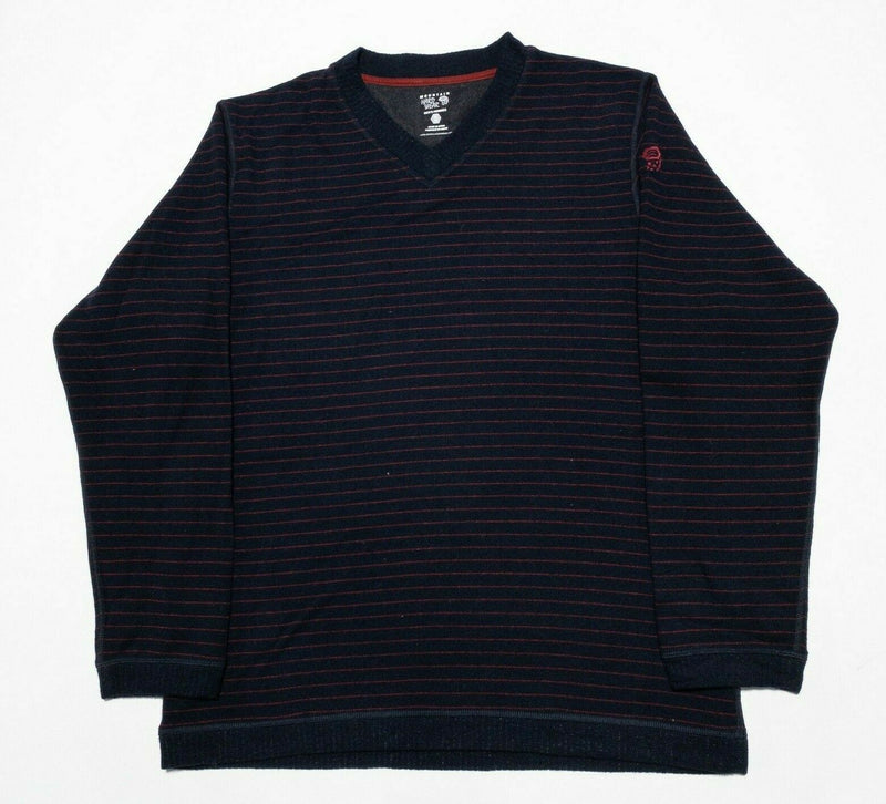 Mountain Hardwear Men's XL Wool Blend Navy Blue Striped V-Neck Pullover Sweater