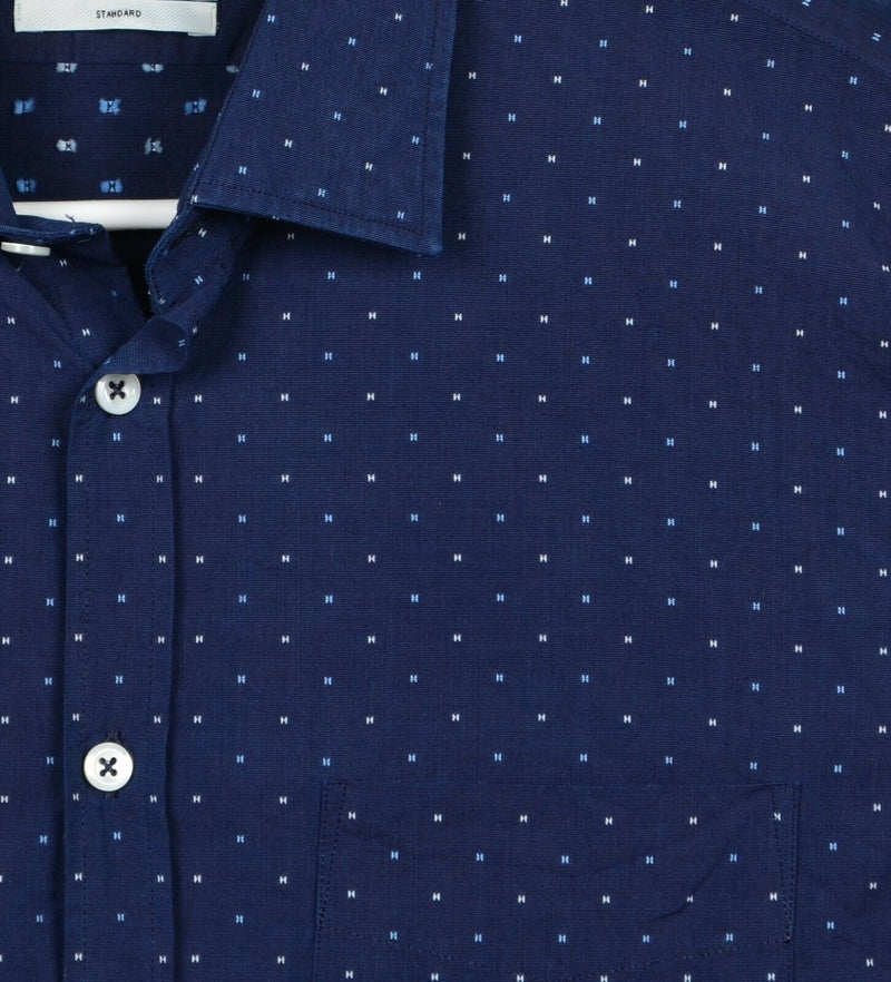 Billy Reid Men's Sz Medium Navy Blue Polka Dot Made in Italy Button-Front Shirt