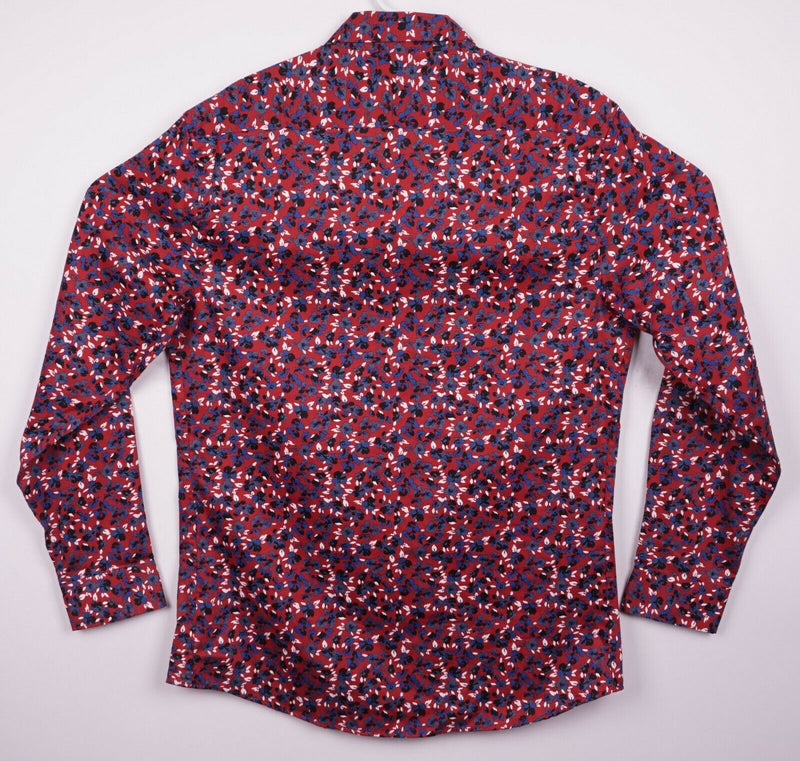 Zara Men's XL Slim Fit Floral Print Red Blue Long Sleeve Button-Front Shirt