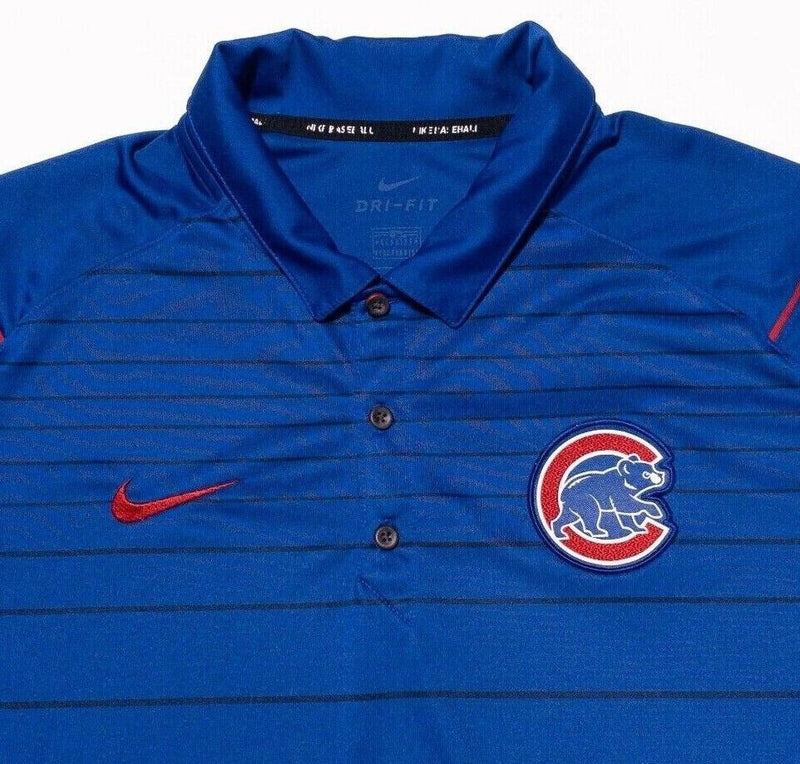 Chicago Cubs Nike Shirt Large Men's Polo Blue Striped Wicking Swoosh Logo MLB