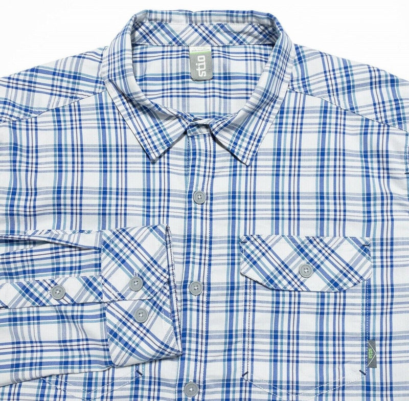 Stio Men's XL Shirt Long Sleeve Button-Front Blue Plaid Cotton Blend Outdoor