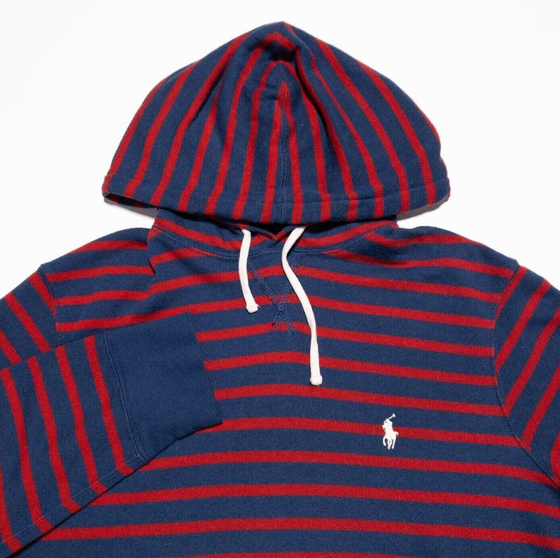 Polo Ralph Lauren Hoodie Men's Large Pullover Knit Blue Red Striped Preppy