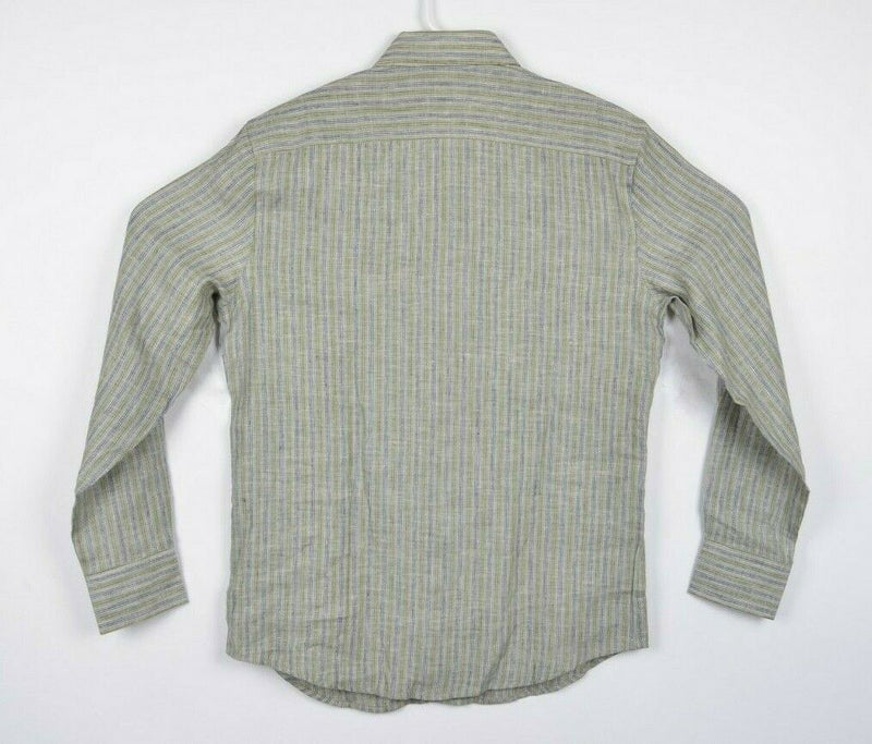 Fabindia Men's 38 (Small) Slim Fit 100% Linen Green Striped Button-Front Shirt