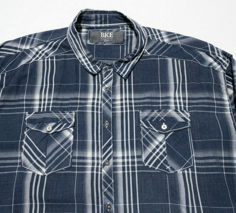 BKE Buckle Men's 4XL Athletic Fit Long Sleeve Shirt Blue Plaid Cotton Blend