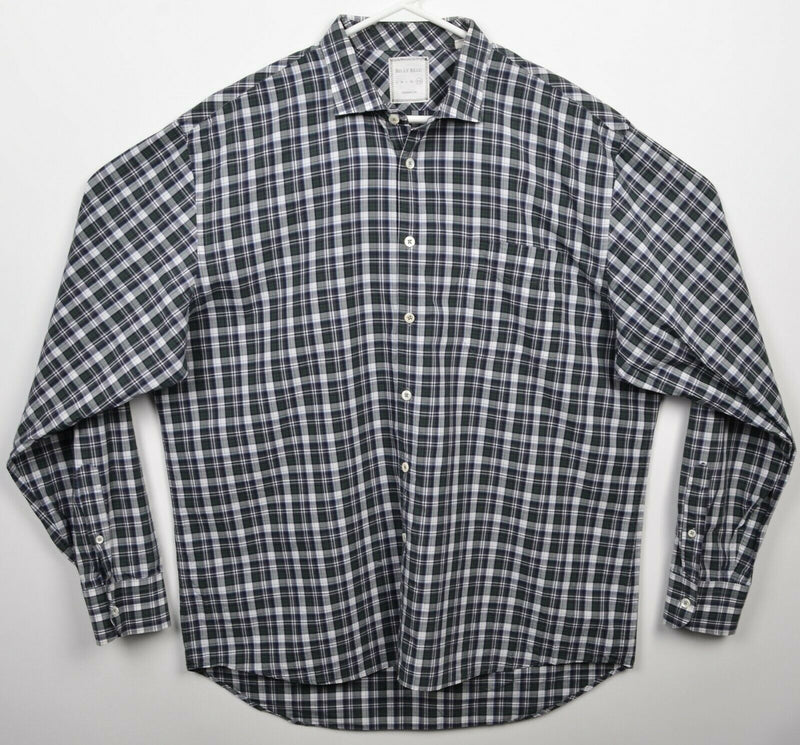 Billy Reid Men's 2XL (Standard Cut) Green Blue Plaid Spread Button-Front Shirt