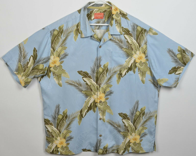 Tommy Bahama Men's XL 100% Silk Blue Floral Hawaiian Aloha Camp Shirt