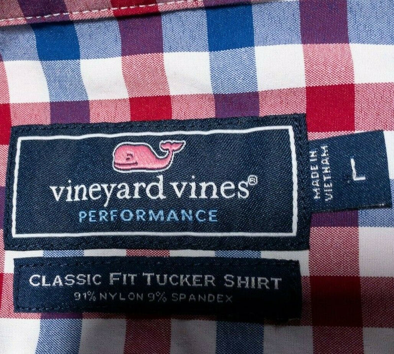 Vineyard Vines Performance Tucker Shirt Nylon Wicking Red Blue Check Men's Large