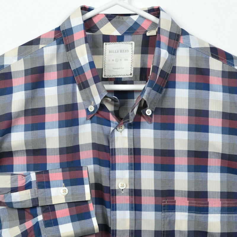 Billy Reid Men's Large Standard Cut Blue Red/Pink Cream Check Button-Front Shirt