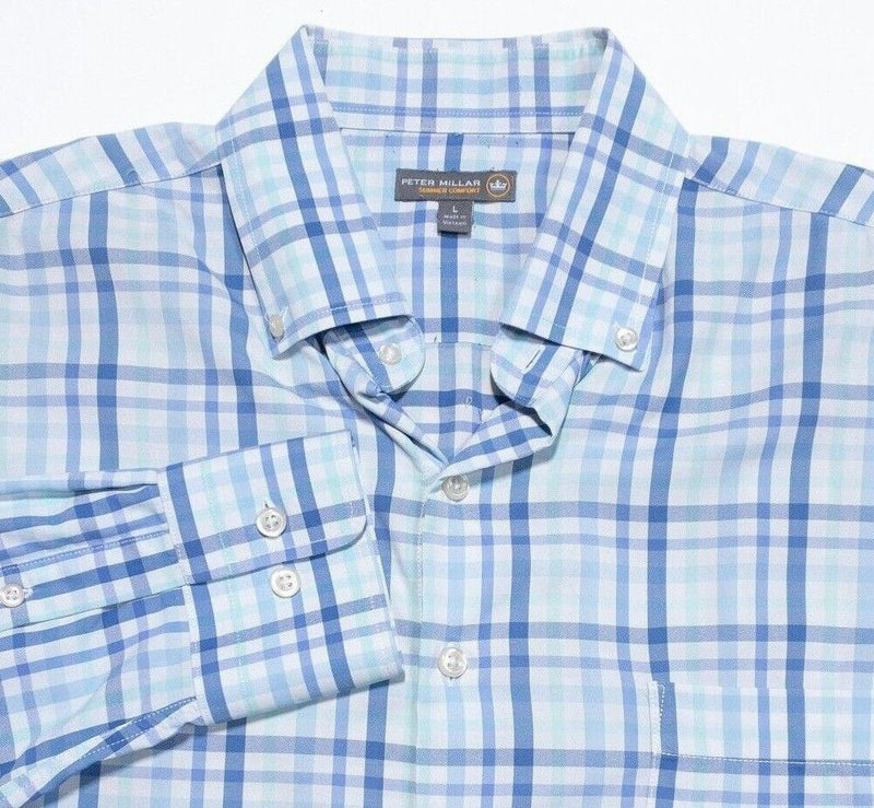 Peter Millar Summer Comfort Button-Down Men's Fits 2XL Shirt Check Nylon Wicking