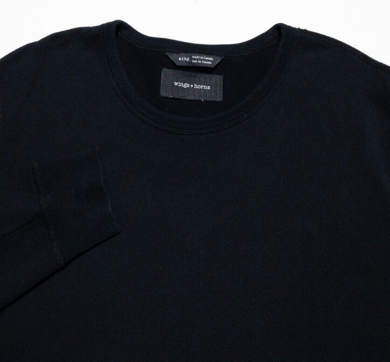 wings+horns Sweatshirt Men's XL Crewneck Pullover Solid Black Made in Canada