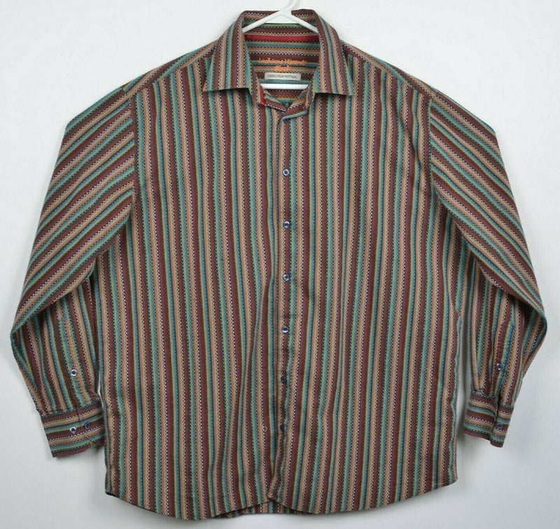 Luchiano Visconti Black Men 2XL Multi-Color Striped Textured Button-Front Shirt