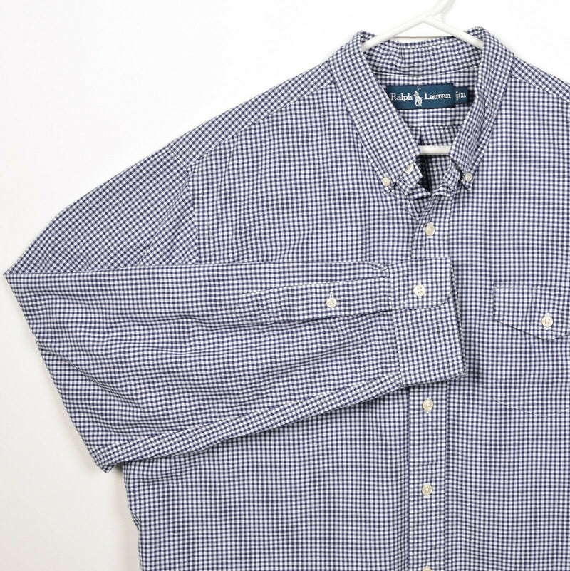 Polo Ralph Lauren Men's XL Navy Blue White Gingham Check Button-Down Shirt