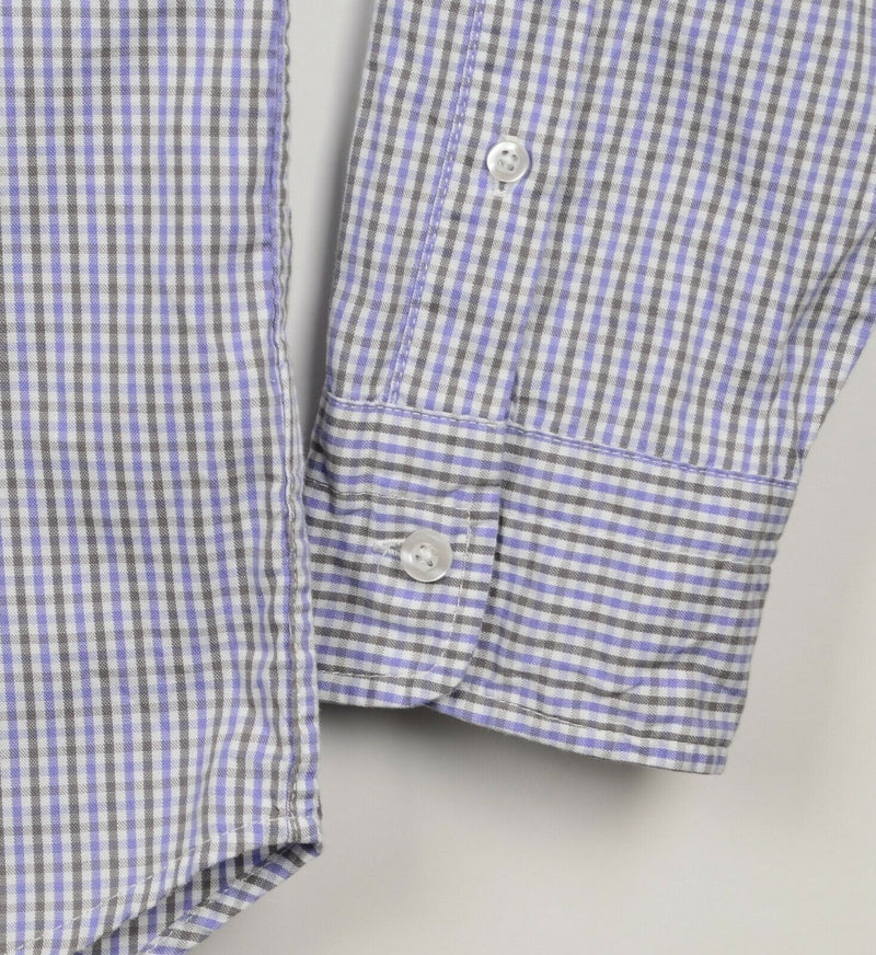Johnnie-O Men's Sz Large Purple Gray Plaid Check Long Sleeve Pocket Shirt