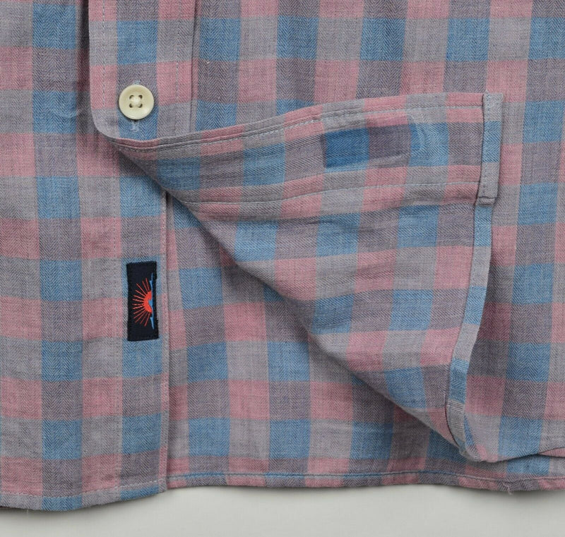 Faherty Brand Men's Large Pink Blue Plaid Check Cotton Spandex Button-Down Shirt