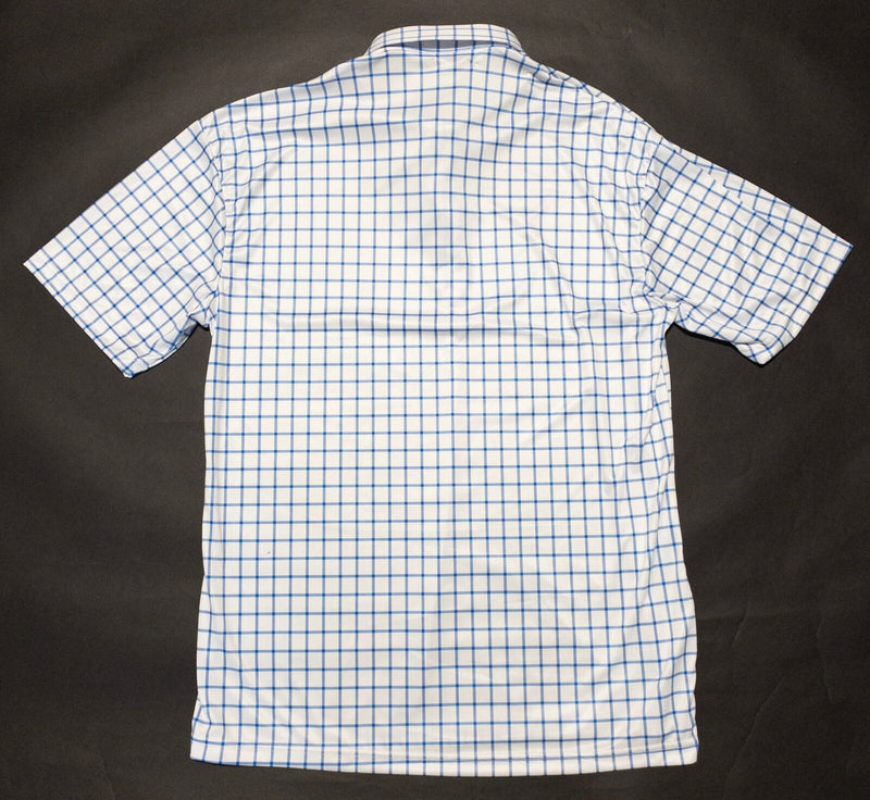 Collars & Co Polo Shirt Men's XL White Blue Graph Check Pullover Wicking Stretch