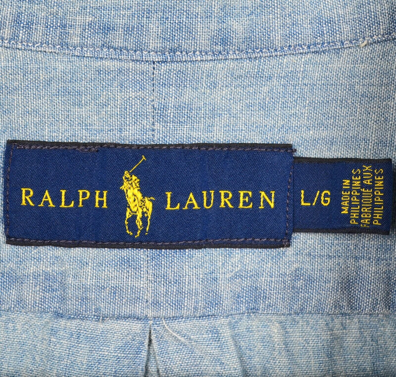 Polo Ralph Lauren Men's Large Blue Chambray Denim Pony S/S Button-Down Shirt