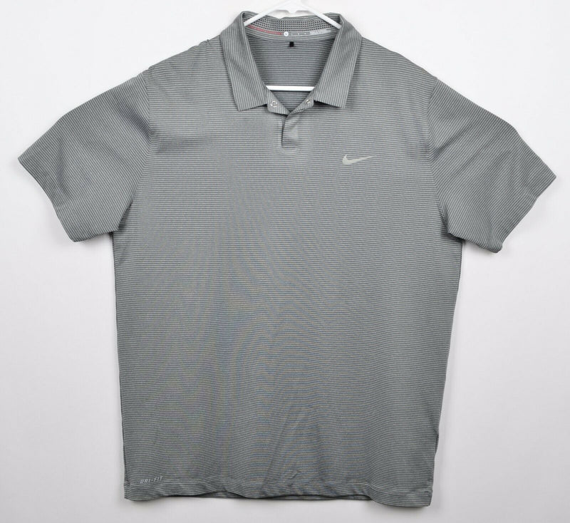 Tiger Woods Collection Men's Large Nike Gray Stripe Snap Vented Golf Polo Shirt