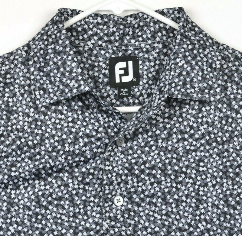FootJoy Men's Sz Medium Floral Black Gray White FJ Performance Golf Polo Shirt