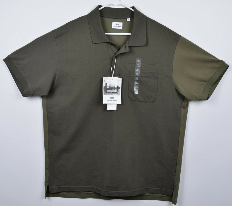 Uniqlo x Engineered Garments Men's XL Olive Green Color Block Polo Shirt