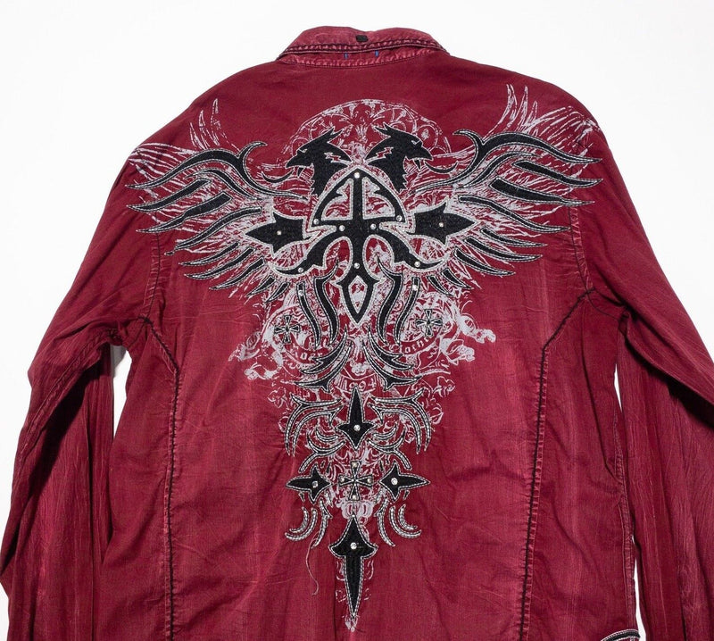 Roar Signature Shirt XL Men's Cross Wing Tribal Embroidered Red Long Sleeve