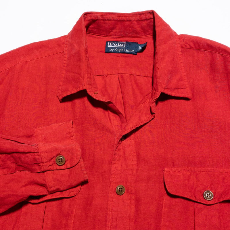 Polo Ralph Lauren Linen Silk Shirt Men's XL Cherry Red Button-Front Safari 90s