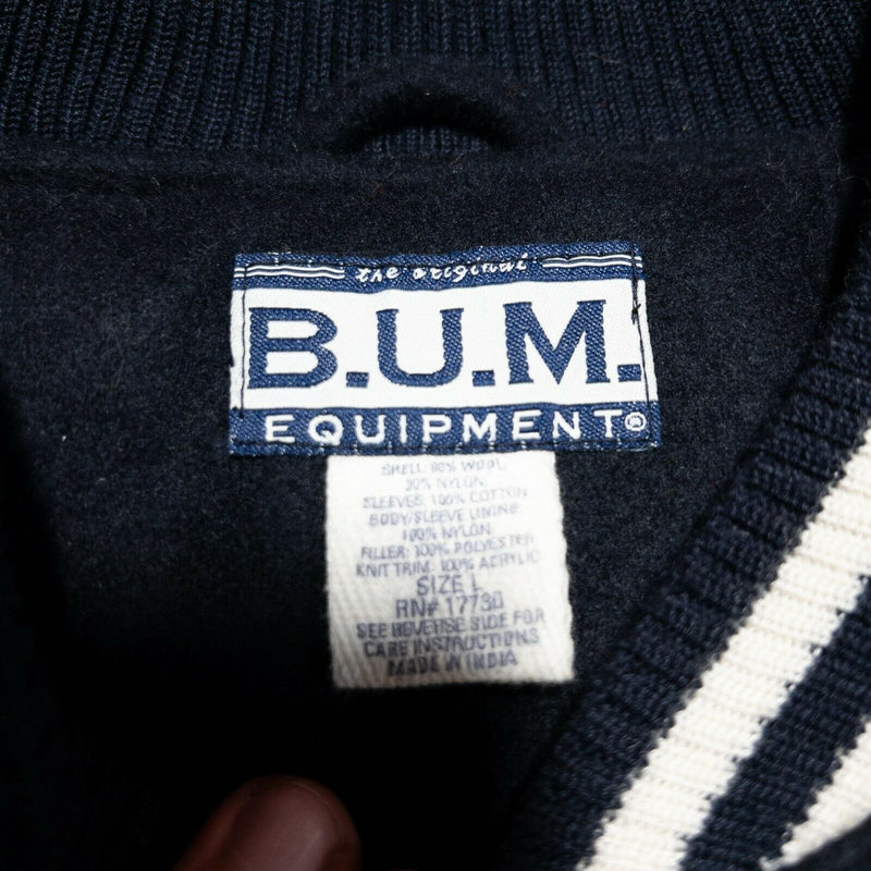 B.U.M. Equipment Varsity Bomber Denim Wool Snap Vintage 90s Jacket Men's Large