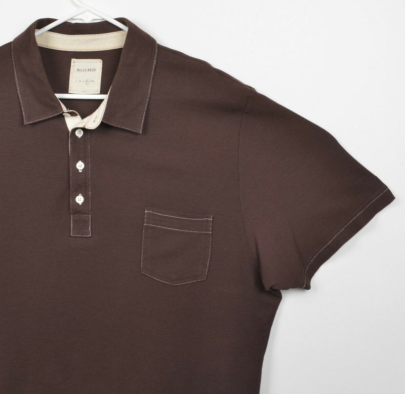 Billy Reid Men's Sz XL Solid Brown Short Sleeve Pocket Polo Shirt