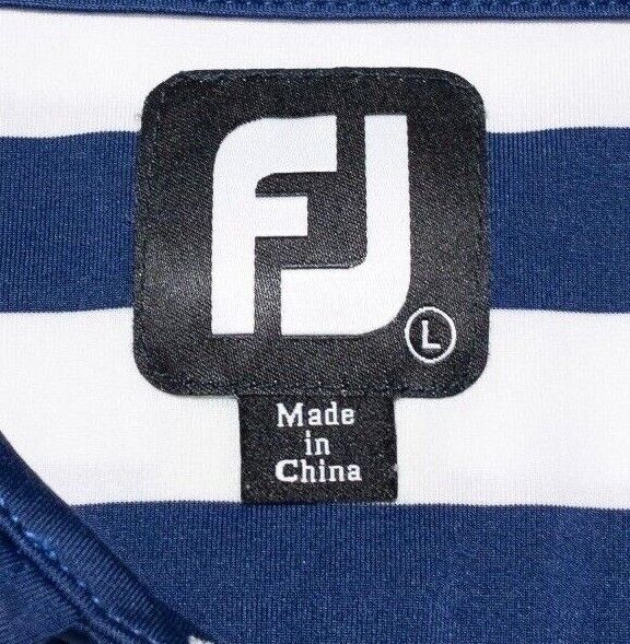 FootJoy Golf Shirt Large Men's Polo Lisle Engineered Chest Stripes Blue Wicking