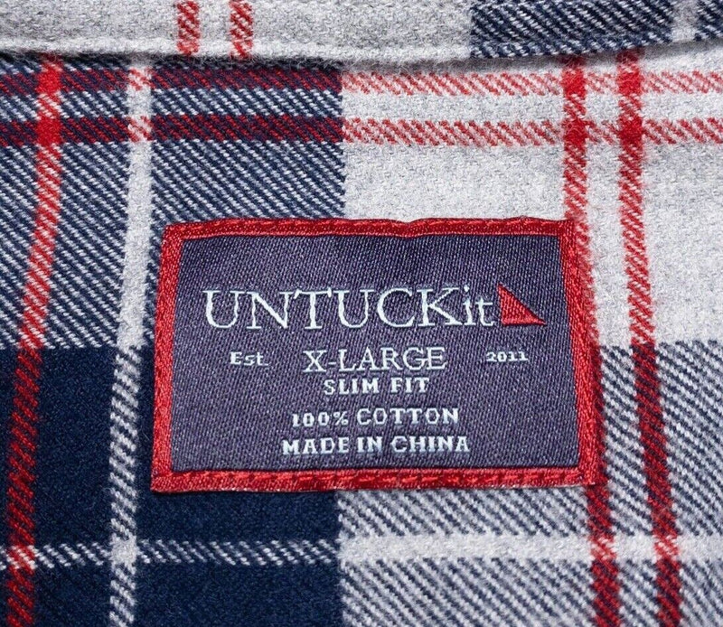 UNTUCKit Flannel Shirt XL Slim Fit Men's Long Sleeve Navy Blue Red Plaid Button