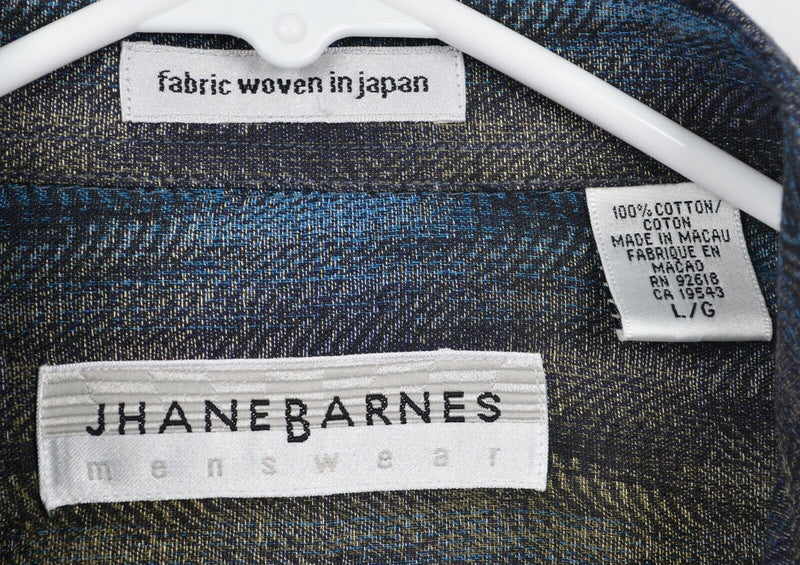 Jhane Barnes Men's Sz Large Blue Geometric Abstract Club Button-Down Shirt