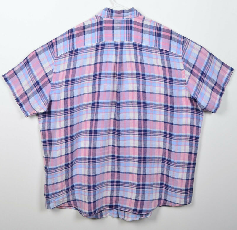 Brooks Brothers Men's XLT Irish Linen Pink Blue Plaid Button-Down Shirt