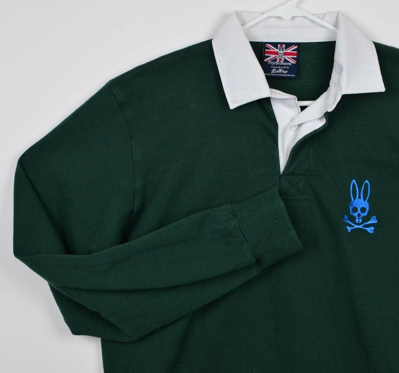 Pyscho Bunny Halbro Men's Sz Large Big Logo Embroidered Forest Green Rugby Shirt