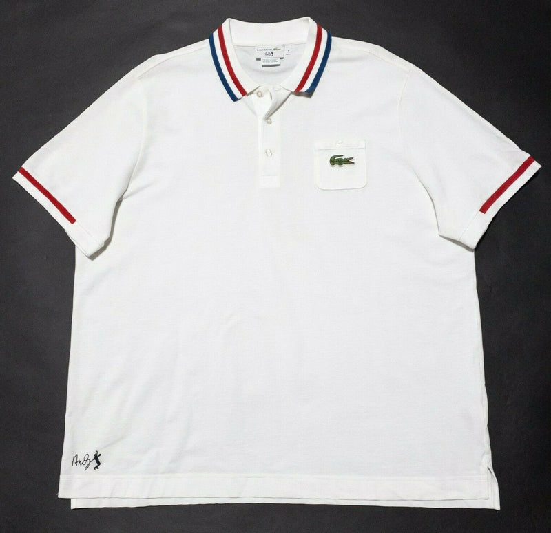 Andy Roddick Lacoste Polo Shirt Tennis Pocket White Stripe Accent Men's 8 (3XL)