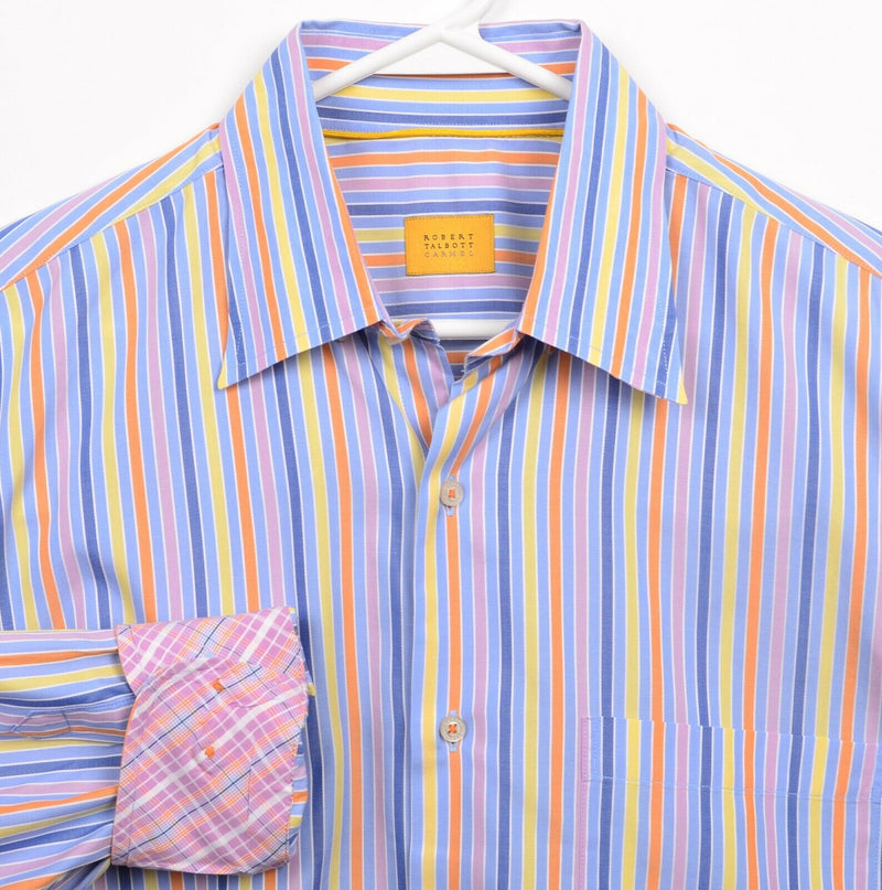 Robert Talbott Carmel Men's Large Flip Cuff Colorful Striped Button-Front Shirt
