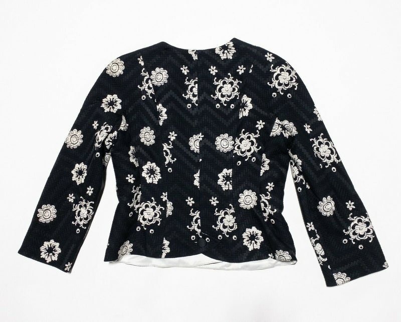 Armani Collezioni Women's 8 Black White Floral Wool Silk Blend Blazer Jacket