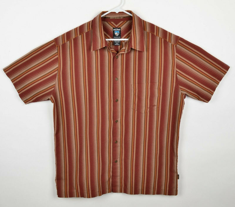 Kuhl Men's Sz Medium Seersucker Red Orange Striped Hiking Outdoors Shirt