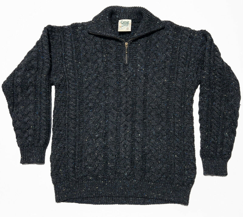 Carraig Donn Adult Medium Cable-Knit 1/4 Zip Gray Speckled Irish Aran Sweater