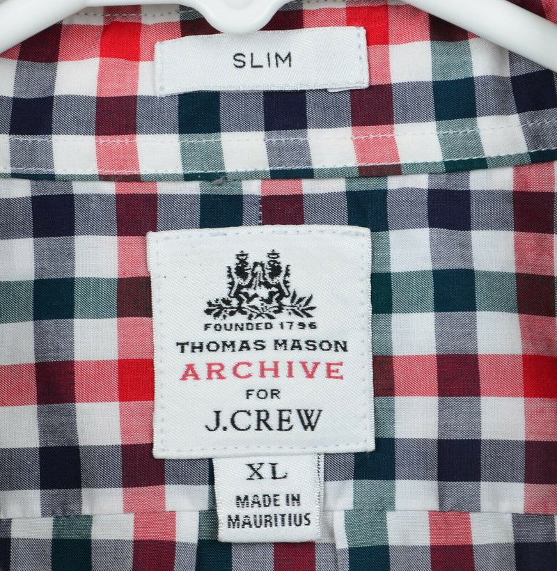 Thomas Mason Archive Men's Sz XL Slim J. Crew Red Green Navy Plaid Check Shirt