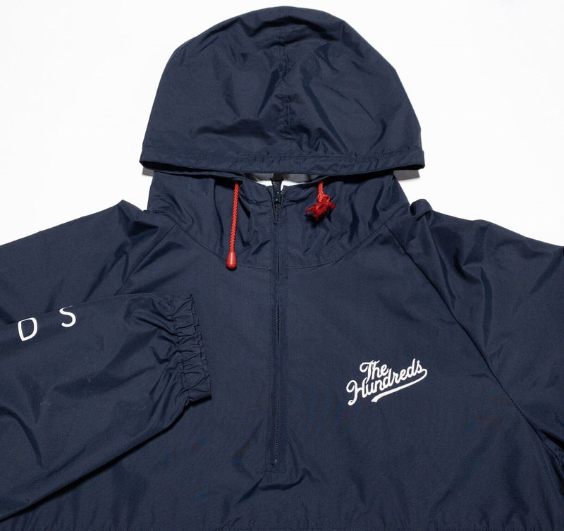 The Hundreds Jacket Men's XL Anorak Windbreaker Navy Blue Red Spell Out Logo